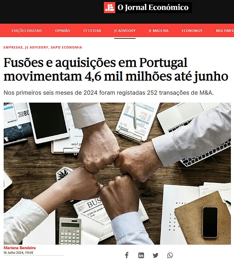 Fuses e aquisies em Portugal movimentam 4,6 mil milhes at junho